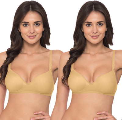 KOMLI Women T-Shirt Heavily Padded Bra(Beige)