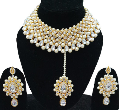 K P ENTERPRISES Stone, Alloy Gold-plated Gold, White Jewellery Set(Pack of 1)
