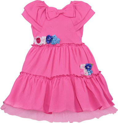 Wishkaro Midi/Knee Length Casual Dress(Pink, Short Sleeve)