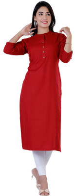 ALEWA Women Solid Straight Kurta(Maroon)