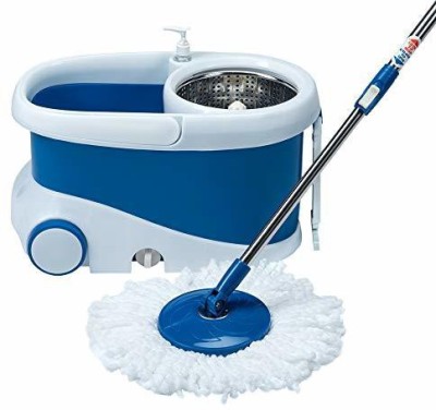 GALA Jet Spin mop with stainless steel wringer, jumbo wheels and 2 refillsÂ (White and Blue) Wet & Dry Mop(Multicolor)