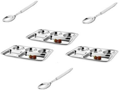 pranidh BhojanThali Plate, Spoon Serving Set Dinner Plate(Pack of 3, Microwave Safe)