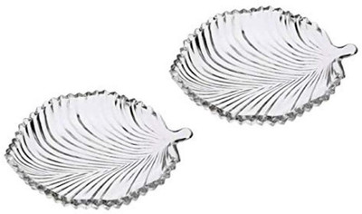 3-Rocks Leaf Shape Glass Plate for Dry Fruits,Spices and Home Decoration-Set of 2 Plates Tray(2 Tray)