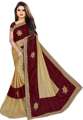 Chandan Fabrics Embroidered Bollywood Velvet Saree(Maroon)