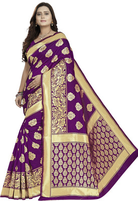3Buddy Fashion Paisley Banarasi Jacquard, Silk Blend Saree(Purple)