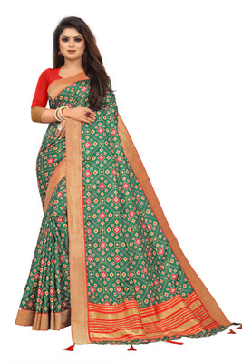 Pbs Prints Printed Patola Chiffon, Art Silk Saree(Green)