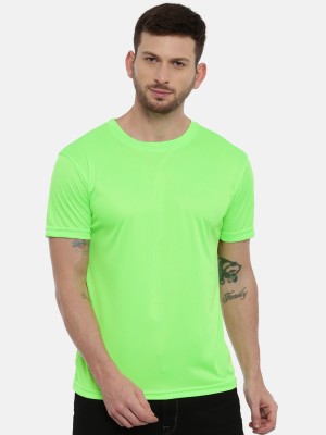 NOBI Solid Men Round Neck Green T-Shirt