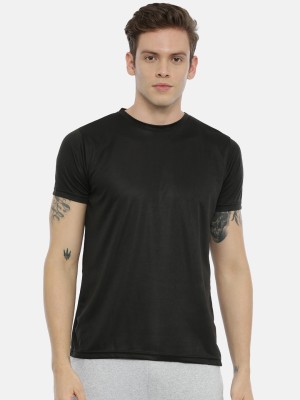 JP VENTURE Solid Men Round Neck Black T-Shirt