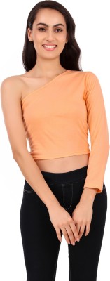 Be You Casual Full Sleeve Self Design Women Orange Top