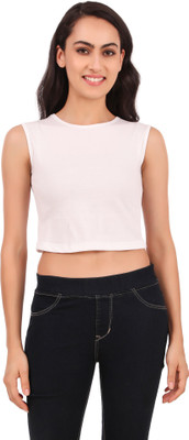 Be You Casual Sleeveless Self Design, Solid Women White Top