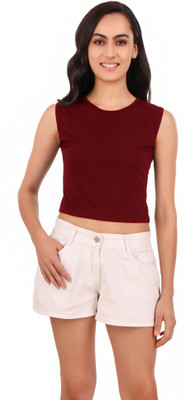 Lovira Casual Sleeveless Self Design, Solid Women Maroon Top