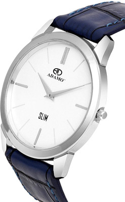 ADAMO AD64SB01 Slim wristwatch / watchs Scratch Resistant White Dial Round Shaped with Synthetic Leather Strap Premium watch for Men and Boys Analog Watch  - For Men