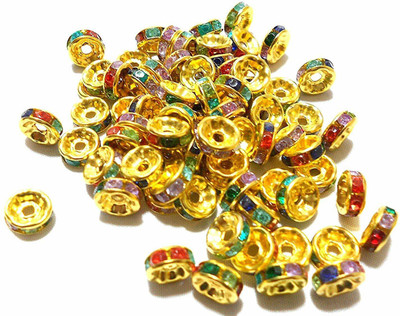 Crafto Rhinestone Spacer for Jewellery Craft Making Purpose Multicolor (Size 8MM Pack of 100 Pieces)