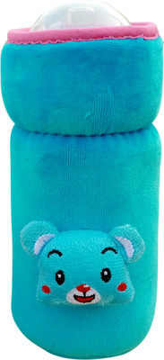 The Little Lookers Bottle Cover for /Wide Neck Feeders Soft Plush Stretchable Baby Feeding Bottle Cover with Easy to Hold Strap | Suitable for 260ml & 330ml (Pack of 1)(Blue)