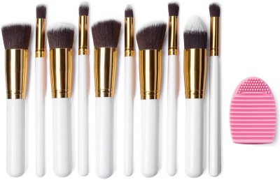 CETC 10Pcs White Makeup Brushes Set Premium Synthetic Kabuki Foundation Face Powder Blush Eyeshadow Brush Makeup Brush Kit with Brush Cleaner(Pack of 11)