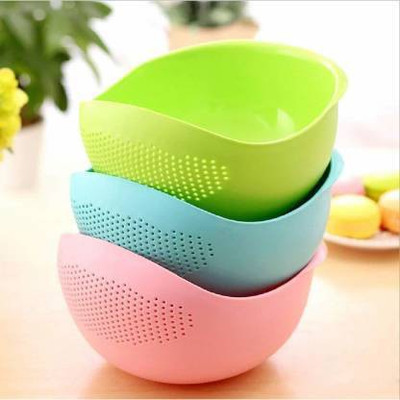 Kitchwish Rice, Fruit, Vegetable Washing Bowl Strainer Colander Pack of 3 Multicolor Colander(Multicolor Pack of 3)