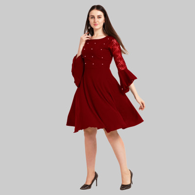 45% OFF on SHEETAL ASSOCIATES Women Fit and Flare Maroon Dress on