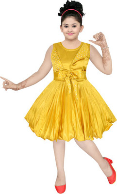 Maruf Baby Girls Midi/Knee Length Party Dress(Yellow, Sleeveless)