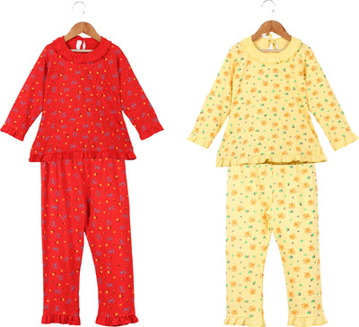 Fit N Funky Kids Nightwear Girls Printed Cotton Blend(Multicolor Pack of 2)