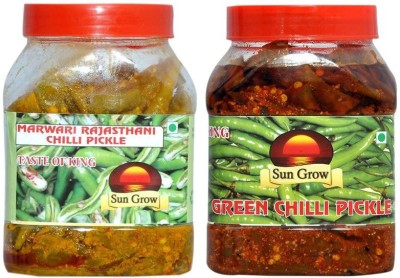 Sun Grow Without Oil Homemade Organic Marwari Rajasthani Green Chilli Pickle ( Real Taste of Rajasthani Pickles)1kg-& Home Made Orgain Kashmari Green Chilli Pickle 1kg ( To Serve From 2 States) Green Chilli, Green Chilli Pickle(2 x 1 kg)