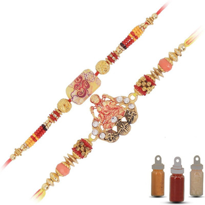Aseenaa Designer Rakhi Combo For Brother With Roli Chawal And Haldi | A17A18		Shree Lakshmi Rakhi And Lucky Om Rakhi Mauli Thread Chawal Roli Pack, Rakhi  Set(2 rakhi 1 roli chawal Haldi pack)
