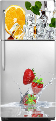 DivineDesigns 61 cm Fruits Splash Ice Cubes Fridge Sticker Self Adhesive Sticker(Pack of 1)
