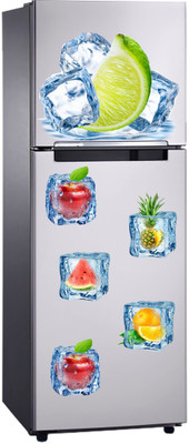 DivineDesigns 61 cm Ice Cubes & Fruits Fridge Sticker Self Adhesive Sticker(Pack of 1)
