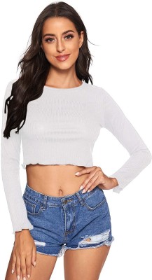 THE BLAZZE Casual Full Sleeve Solid Women White Top
