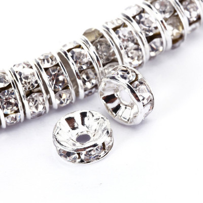 Crafto Silver Plated Crystal Rhinestone Rondelle Spacer Beads for Jewellery making (Size 8mm/100 Pcs)