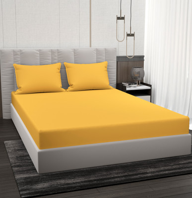 BROMWICK 220 TC Microfiber Double Solid Flat Bedsheet(Pack of 1, Yellow)
