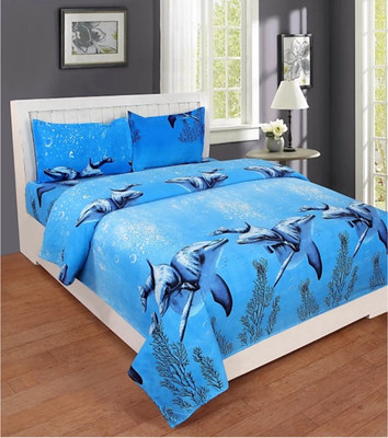 Sehbhagi 120 TC Microfiber Double Printed Flat Bedsheet(Pack of 1, Blue)