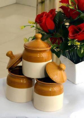 tyche enterprise Ceramic Egg Container  - 250 ml(Pack of 3, Brown, White)