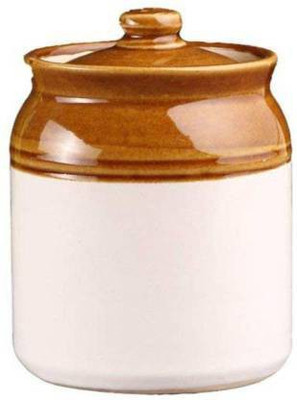 Sahebji Ceramic Pickle Jar  - 500 ml(White, Brown)