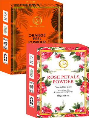 Nuerma Science Natural Orange Peel Powder & Rose Powder For Glowing Skin & Removing Pimples, Scars & Boosten Collagen (Set of 2)(200 g)