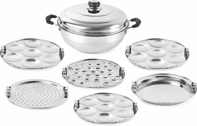 WAYMORE Multi Kadai Steamer Big Size 6 Plate, 2 Idli|1 Mini Idli|2Dhokla|1 Patra|Momo's| Induction & Standard Idli Maker(6 Plates , 21 Idlis )