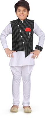 AJ Dezines Boys Festive & Party, Wedding Kurta, Waistcoat and Pyjama Set(Black Pack of 1)