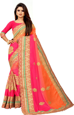 RamKrupa Creation Embroidered Bollywood Georgette Saree(Multicolor)