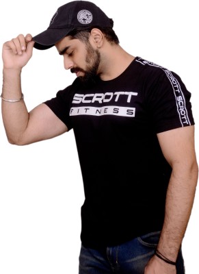 scrott fitness Printed Men Round Neck Black T-Shirt