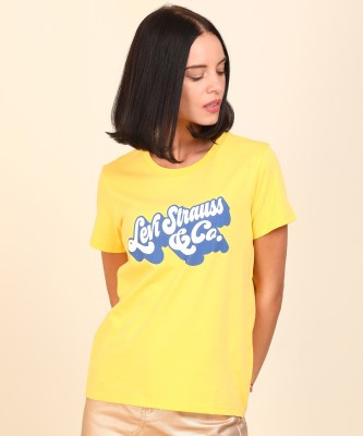 LEVI'S Graphic Print Women Round Neck Yellow T-Shirt
