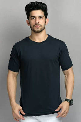 allytrue Solid Men Round Neck Blue T-Shirt