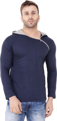 Lawful Casual Solid Men Hooded Neck Blue T-Shirt