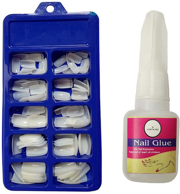 CartKing Artificial Reusable Nails Set With Glue(10gm) For Look White(Pack of 100)