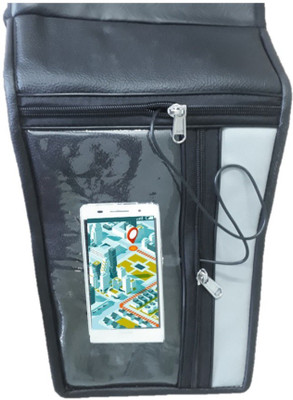 Supreme Mobile Holder Bike Tank Cover (Premium Art Leather - Black & Grey) 032 Strap Hero Glamour Bike Tank Cover(5 L)