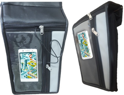 Supreme MOBILE DISPLAY Pouch on Tank Cover (Premium Art Leather - Black & Grey) - 104 Strap Hero Glamour Bike Tank Cover(5 L)