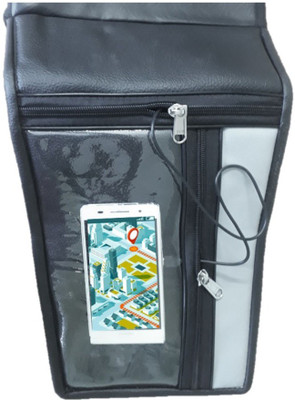 Supreme Mobile Holder Bike Tank Cover (Premium Art Leather - Black & Grey) 034 Strap Hero HF Dawn Bike Tank Cover(5 L)