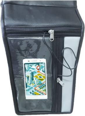 Supreme Mobile Holder Bike Tank Cover (Premium Art Leather - Black & Grey) 047 Strap Bajaj Platina 100 DTS-i Bike Tank Cover(5 L)