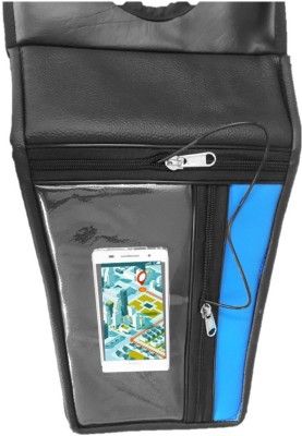 Supreme MOBILE DISPLAY Pouch on Tank Cover (Premium Art Leather - Black & Blue) - 120 Strap Bajaj Pulsar Bike Tank Cover(5 L)