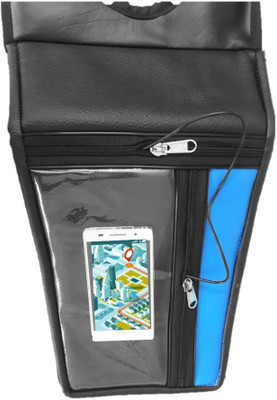 Supreme MOBILE DISPLAY Pouch on Tank Cover (Premium Art Leather - Black & Blue) - 104 Strap Hero Glamour Bike Tank Cover(5 L)