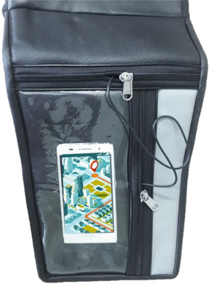 Supreme Mobile Holder Bike Tank Cover (Premium Art Leather - Black & Grey) 060 Strap Hero Splendor Bike Tank Cover(5 L)