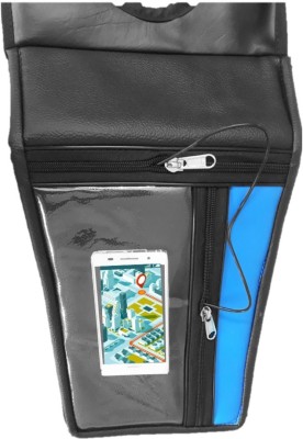 Supreme MOBILE DISPLAY Pouch on Tank Cover (Premium Art Leather - Black & Blue) - 123 Strap Bajaj Pulsar 150 DTS-i Bike Tank Cover(5 L)